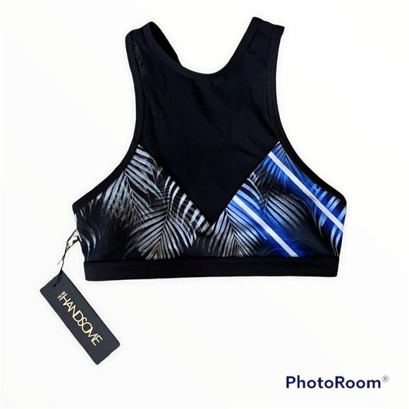 We Are Handsome Womens Black Active High Neck Eclipse Print Sports Bra Size XS - Picture 2 of 8